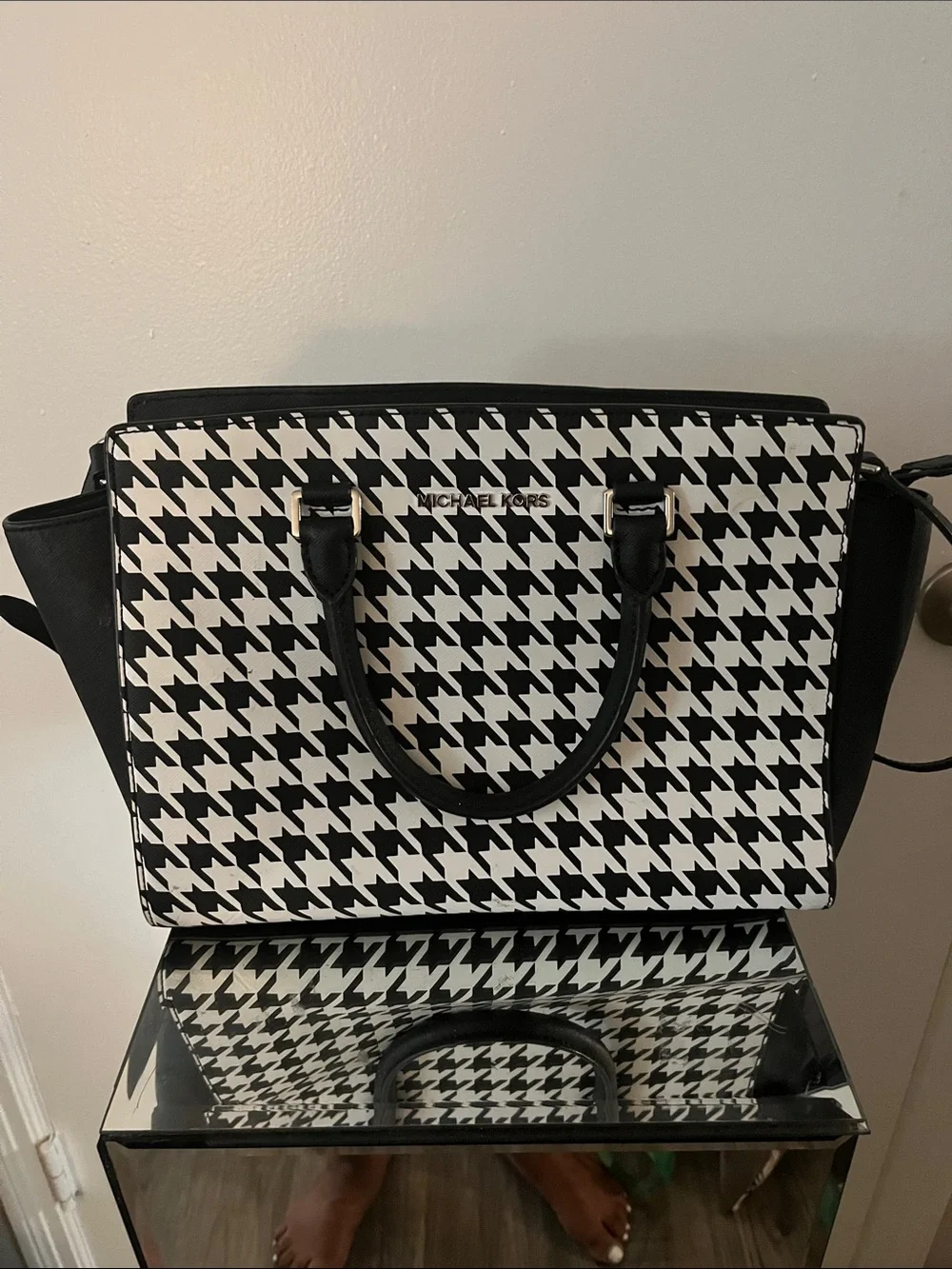 Michael Kors Black & White Houndstooth Satchel